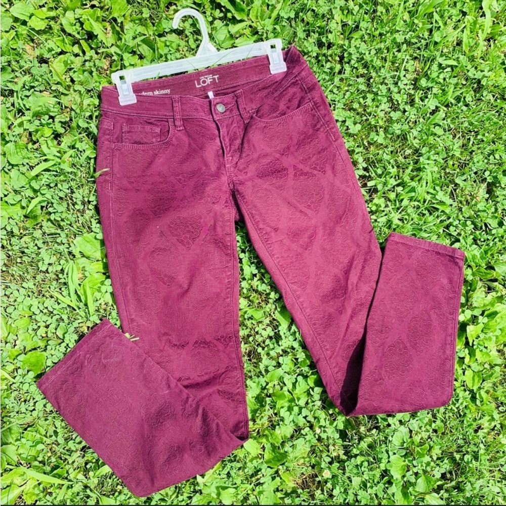 LOFT Maroon Special Deisgn Skinny Jeans